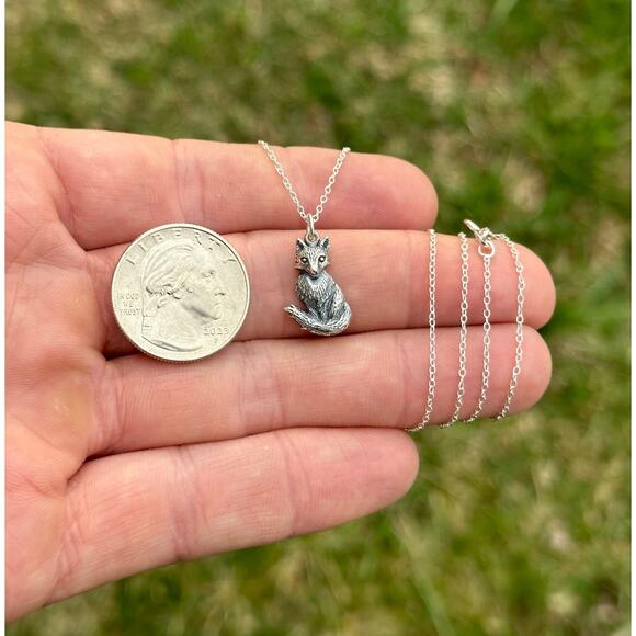 Sterling Silver Dimensional Fox Necklace, Silver Dimensional Fox Necklace - Picture 3 of 4
